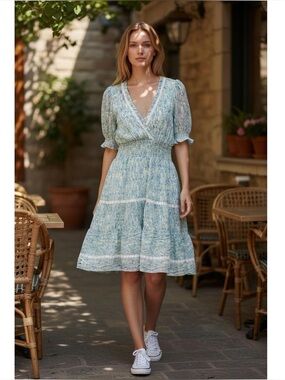 Taylor Blue/Green V-neck Dress Size 14